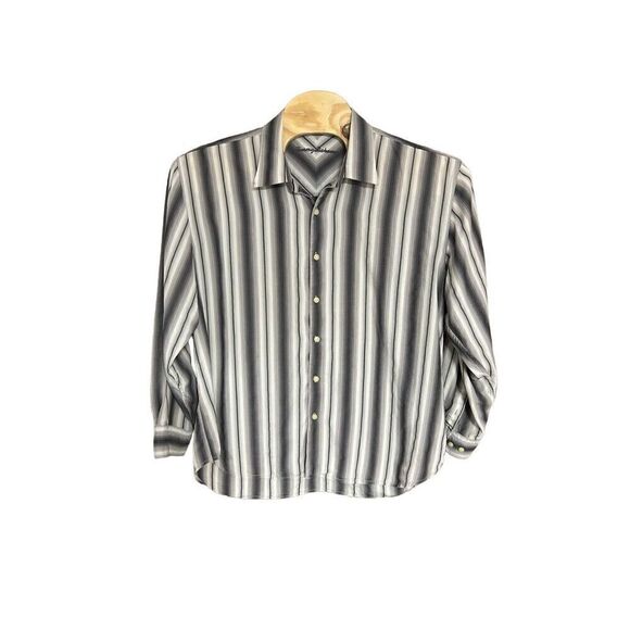 Tommy Bahama 100% Tencel XXL Long Sleeve Grey Striped Shirt - Picture 1 of 6